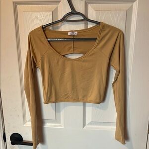 Ardene Tan Crop Cut Out Long Sleeve Blouse